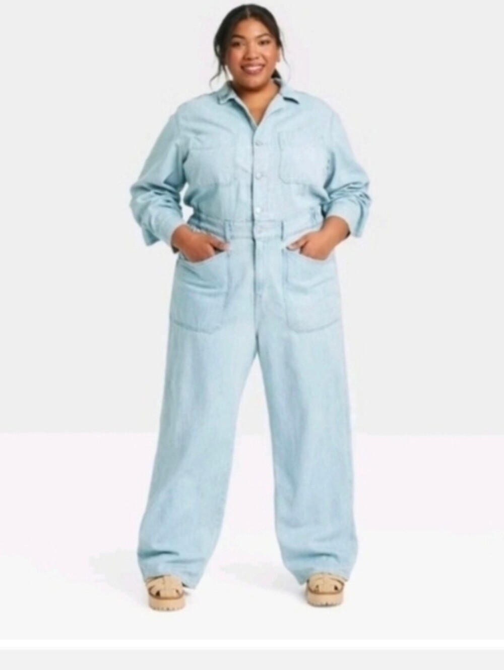 Universal Thread Women's Denim Baggy Jumpsuit Size 16 PTP 24 Waist 19 - Picture 3 of 5